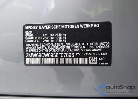 2025 BMW 3 Series 330I z USA, uszkodzony, nr VIN 3MW69CW09S8F07896